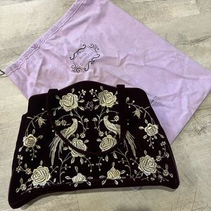 Great condition vintage embroidered Lulu Guiness velvet purse